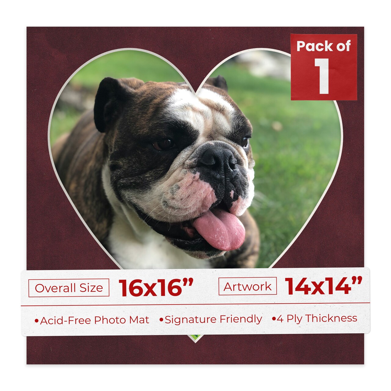 Dark Red Suede Mat Board for 16x16 Frames - Heart Opening for 14x14 Photos